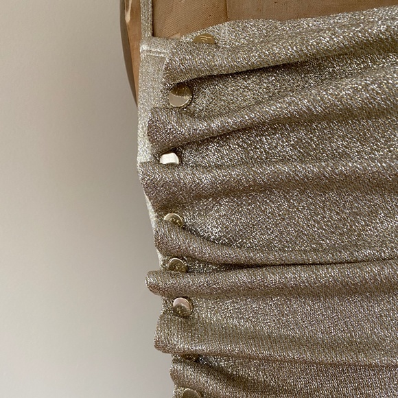 Paco Rabanne Metallic Ruched Asymmetrical Lurex Dress US4 NWT - Picture 9 of 13